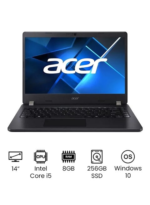 TravelMate P2 Laptop With 14-Inch Display, Core i5-1135G7 Processor/8GB RAM/256GB SSD/Intel Iris XE Graphics/Windows 10 International Version black