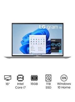 لابتوب جرام بشاشة مقاس 16 بوصة بدقة رباعية عالية الوضوح ومعالج كور i7-1165G7 من الجيل الحادي عشر/ ذاكرة رام سعة 16 جيجابايت/ محرك أقراص SSD سعة 1 تيرابايت/ بطاقة رسومات إنتل أيريس XE/ نظام تشغيل ويندوز 10 هوم (64 بت) الإنجليزية/العربية فضي