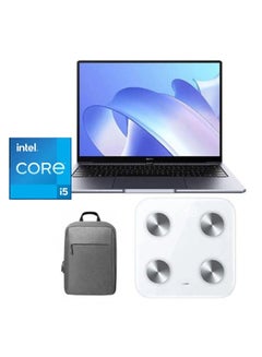 MateBook 14 Laptop With 14 Inch QUD Display / Intel Core i5-1135G7 Processor / 8GB RAM / 512GB SDD / Intel Iris Xe Graphics / Windows / With Smart Scale 3 + Huawei Backpack / English/Arabic space grey