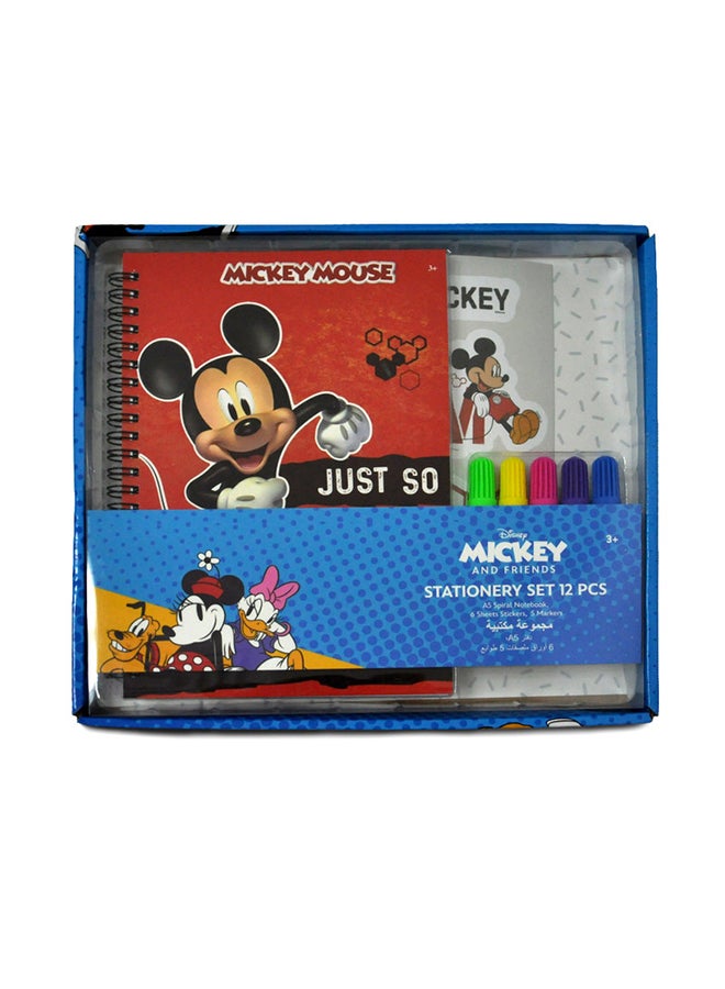 Mickey Stationery Set 12Pcs Red/Multicolour
