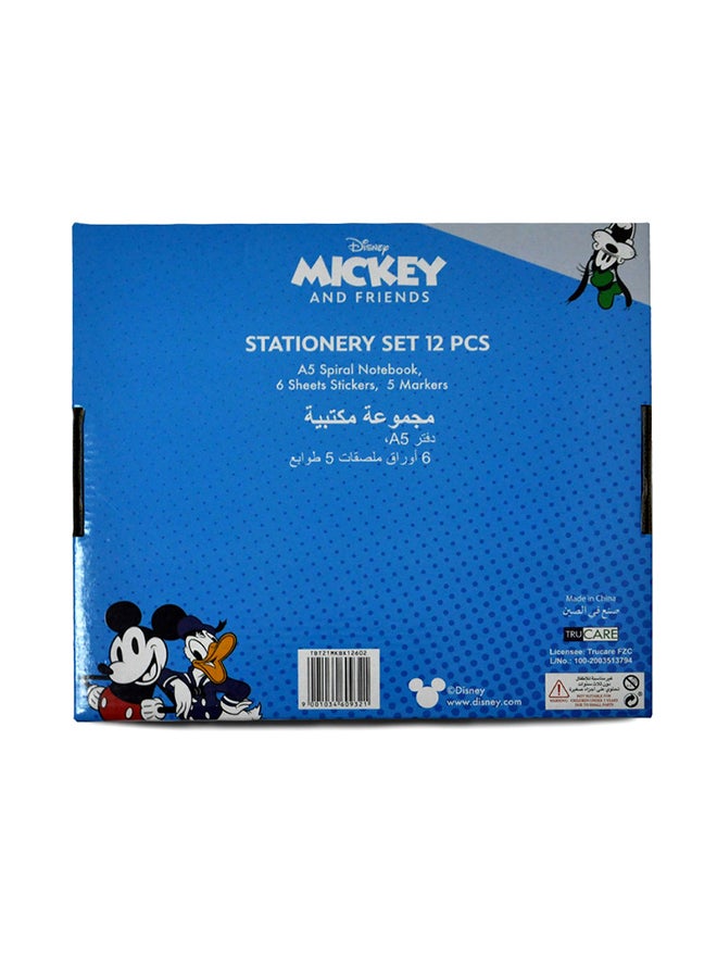 Mickey Stationery Set 12Pcs Red/Multicolour