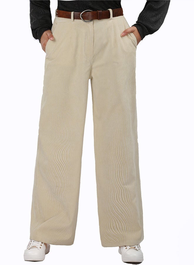 Smoky Egypt - Casual Checked Velvet Wide Leg Pants Beige - Image 1