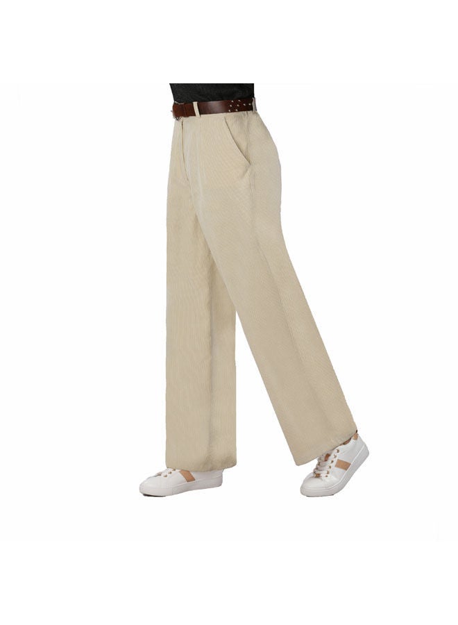 Smoky Egypt - Casual Checked Velvet Wide Leg Pants Beige - Image 1