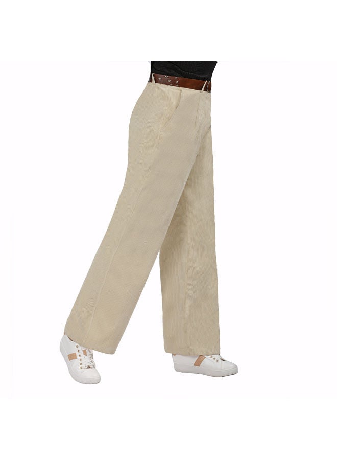 Smoky Egypt - Casual Checked Velvet Wide Leg Pants Beige - Image 1