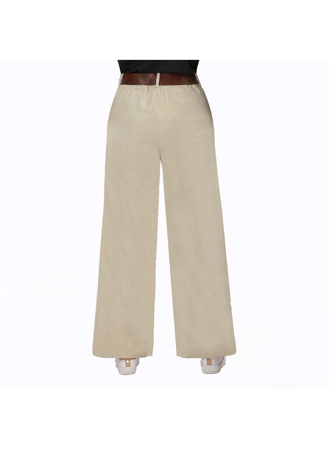 Smoky Egypt - Casual Checked Velvet Wide Leg Pants Beige - Image 1