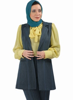 Casual Plain-Basic V-Neck Coat Blue
