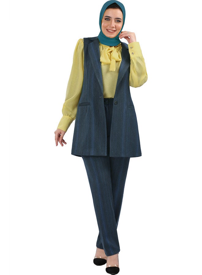 Smoky Egypt - Casual Plain-Basic V-Neck Coat Blue - Image 1
