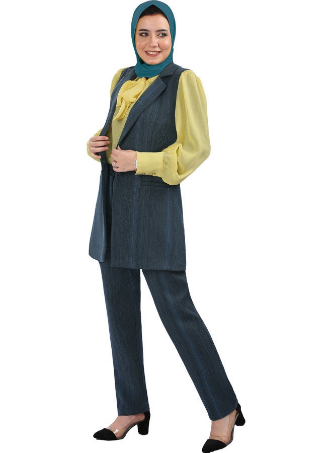 Smoky Egypt - Casual Plain-Basic V-Neck Coat Blue - Image 1