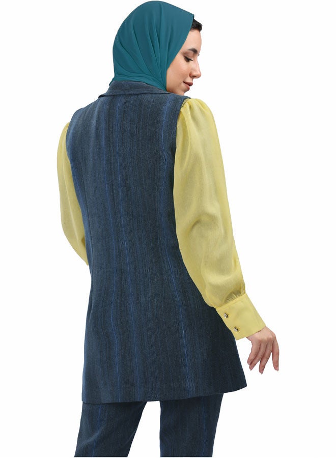 Smoky Egypt - Casual Plain-Basic V-Neck Coat Blue - Image 1