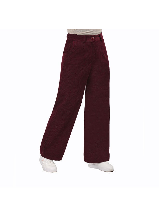 Smoky Egypt - Casual Checked Velvet Wide Leg Pants Dark Red - Image 1