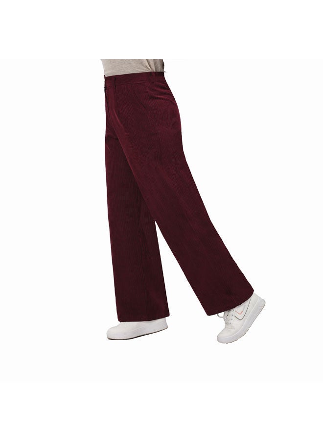 Smoky Egypt - Casual Checked Velvet Wide Leg Pants Dark Red - Image 1