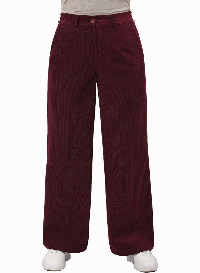 Smoky Egypt - Casual Checked Velvet Wide Leg Pants Dark Red - Image 1