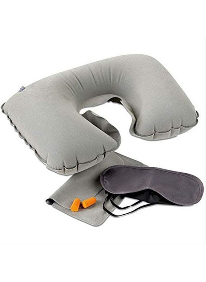 Inflatable Neck Pillow With Ear Plugs Eye Mask And Drawstring Bag Combination Grey One size centimeter