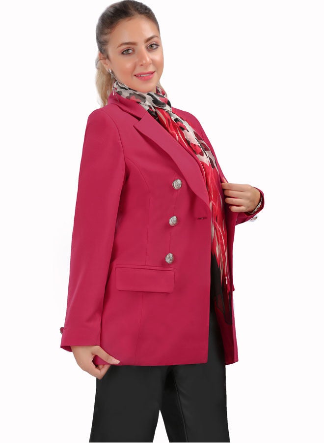 Smoky Egypt - Casual Plain-Basic V-Neck Jackets Fuchsia - Image 1