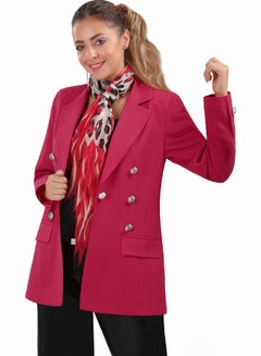 Casual Plain-Basic V-Neck Jackets Fuchsia