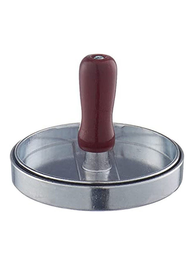 Aluminium Burger Press With Wooden Handle - Maroon Silver - Image 1