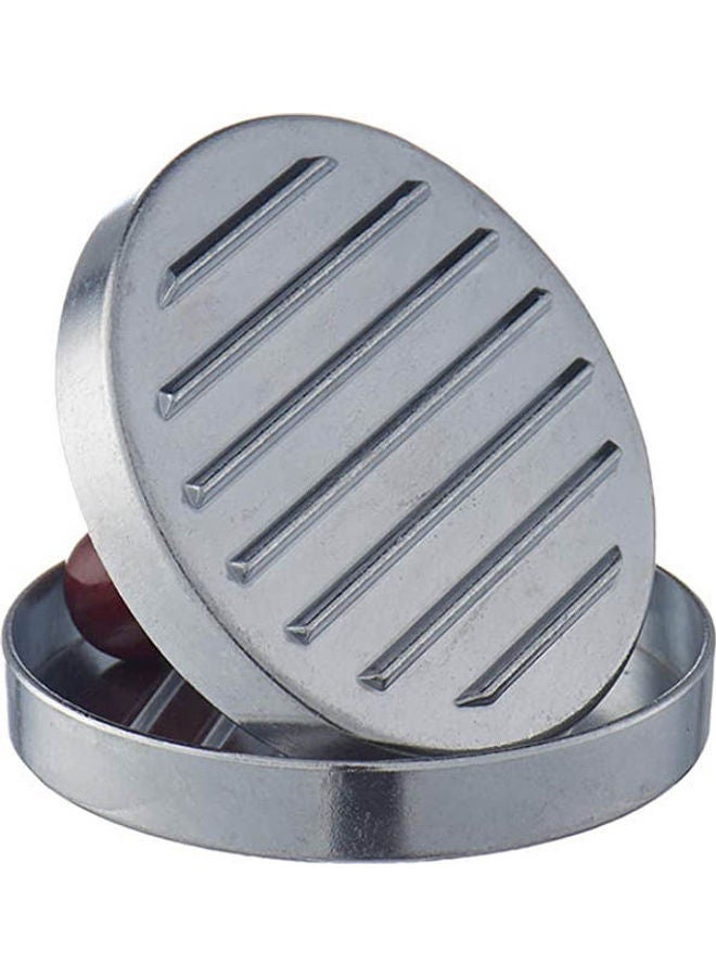 Aluminium Burger Press With Wooden Handle - Maroon Silver - Image 2