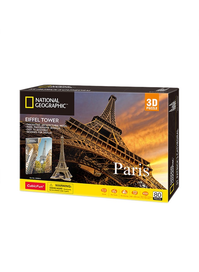CubicFun National Geo 3D Puzzle Eiffel Towers 80 Pieces for Kids Ages 5+ 29.8cm - Image 1