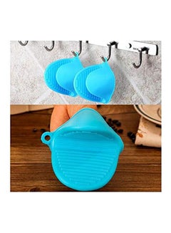 Generic Cake Bakeware Heat Resistant Silicone Oven Glove Short Finger Hand Clip Oven Mitt Blue  - Image 2