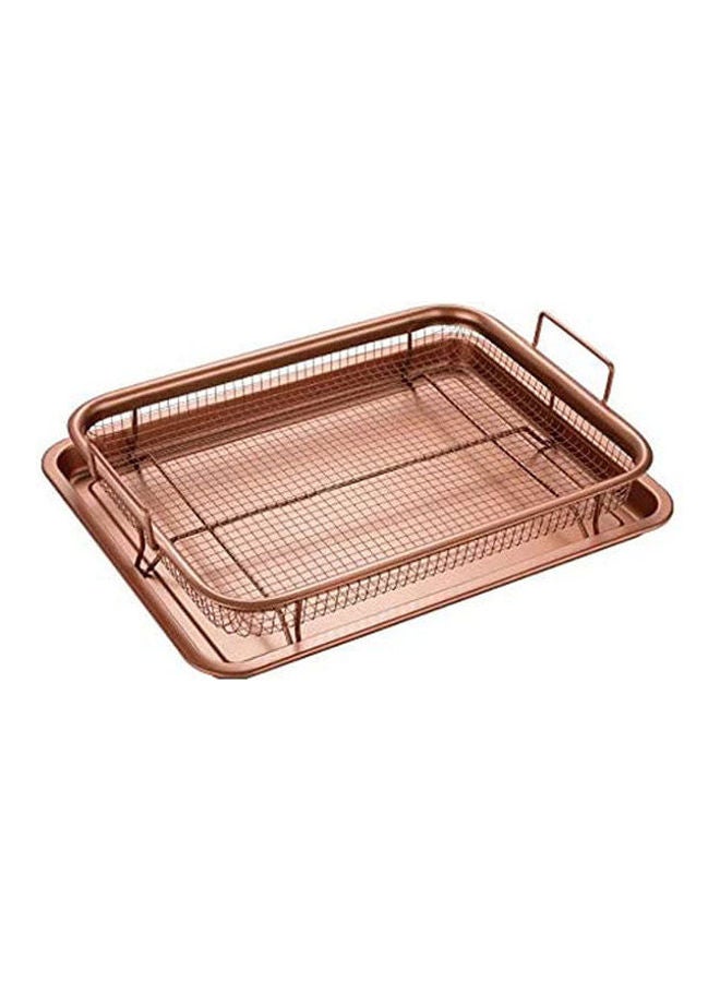 صينية نحاسية غير لاصقة للخبز في الفرن مع سلة شواء شبكية مرتفعة للخبز، مجموعة من قطعتين - Image 1