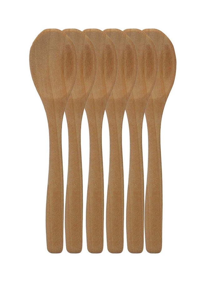Set Of 6 Pieces Wooden Spoons Brown