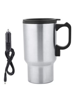 Electric Cup- 12V Stainless Steel Travel Mug Electric Car Heating Coffee Milk Cup Hot Water Bottle Silver-Beige
