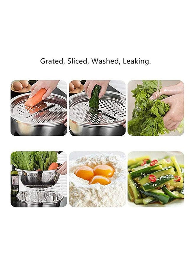 Generic - Basin With Grater 3 In 1 Vegetable Cutter With Drain Basket Silver 26cm - Image 1