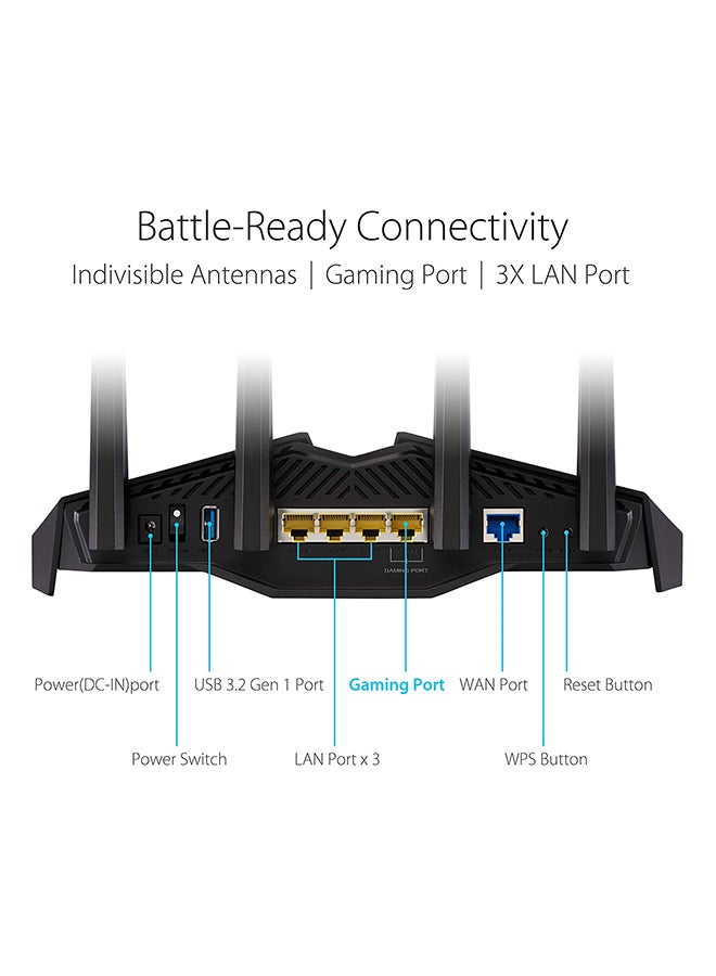 ASUS - RT-AX82U V2 AX5400 Dual Band Wifi 6 Router, Up to 5400 Mb/s Throughput, Wi-Fi 6, 2.4 GHz / 5 GHz Freq, 4x Gigabit LAN Ports, 4x External Antennas, 1x USB 3.2 Gen | 90IG07W0-MU9B10 Black - Image 1