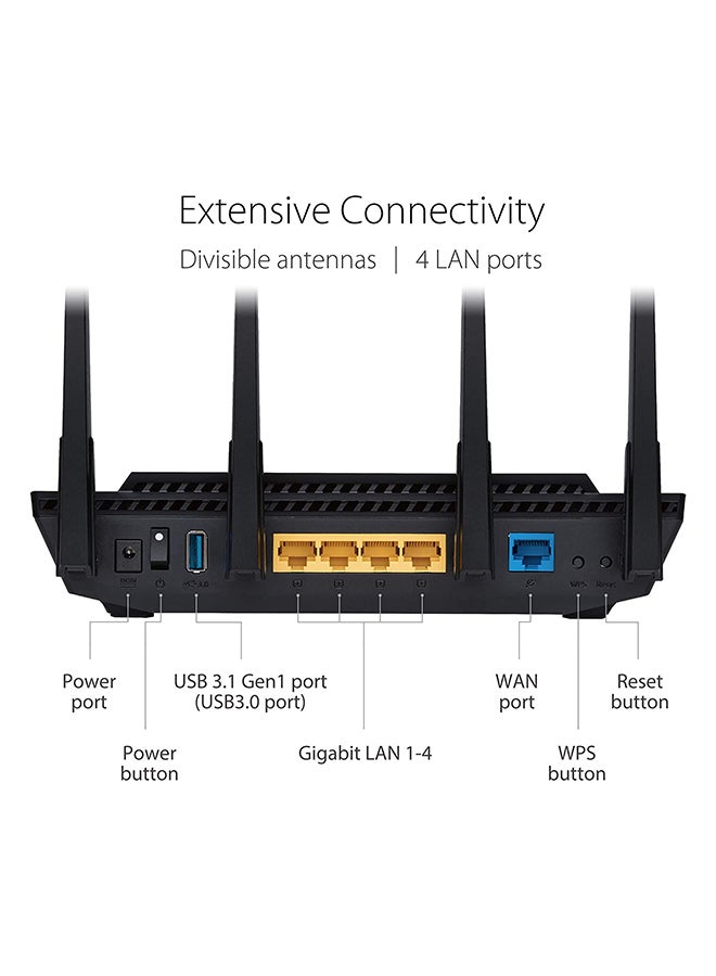 ASUS - RT-AX58U AX3000 Dual Band WiFi 6 (802.11ax) Gaming Router Supporting MU-MIMO And OFDMA Technology Black - Image 1