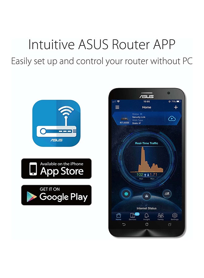 ASUS - Rt-Ax53U Ax1800 Dual Band Wifi 6 (802.11Ax) Router Supporting Mu-Mimo And Ofdma Technology, With Aiprotection Classic Network Security Powered By Trend Micro, 1 Pack Black - Image 1