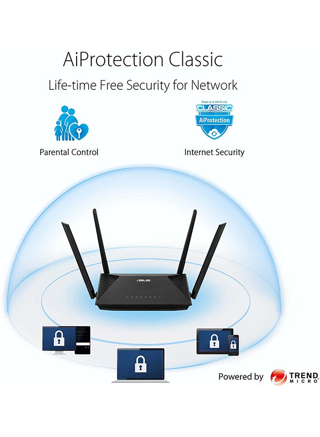 ASUS - Rt-Ax53U Ax1800 Dual Band Wifi 6 (802.11Ax) Router Supporting Mu-Mimo And Ofdma Technology, With Aiprotection Classic Network Security Powered By Trend Micro, 1 Pack Black - Image 1