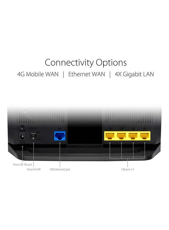 ASUS - 4G-AX56 AX1800 Gigabit Ethernet Dual-Band Wireless Router, Captive Portal, Aiprotection, Parental Controls, LTE Connectivity | 90IG06G0-MO3110 Black - Image 1