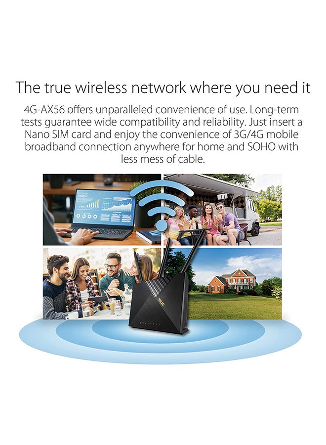 ASUS - 4G-AX56 AX1800 Gigabit Ethernet Dual-Band Wireless Router, Captive Portal, Aiprotection, Parental Controls, LTE Connectivity | 90IG06G0-MO3110 Black - Image 1