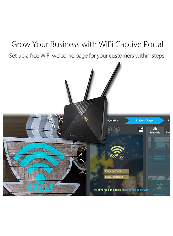 ASUS - 4G-AX56 AX1800 Gigabit Ethernet Dual-Band Wireless Router, Captive Portal, Aiprotection, Parental Controls, LTE Connectivity | 90IG06G0-MO3110 Black - Image 1