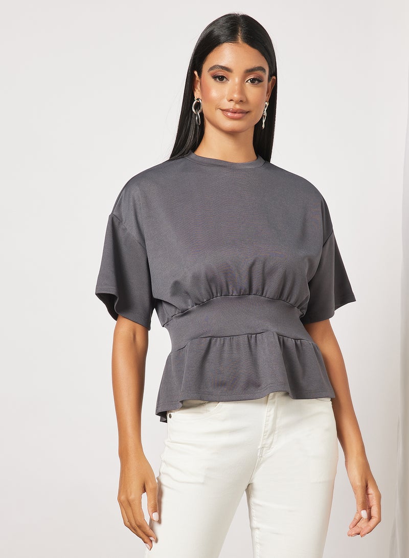 Aila Women's Solid Design Casual Strechable Waist Top Grey  - Image 1