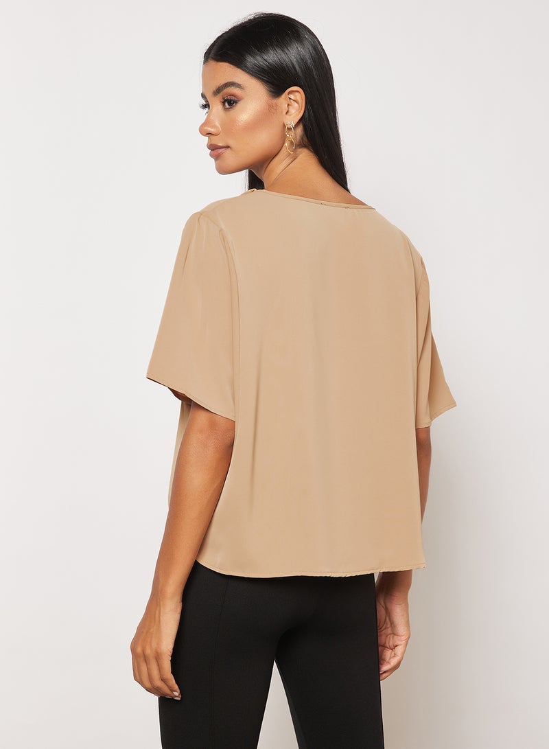 Aila - Plain Basic Design Casual Batwing Sleeve Top Khaki - Image 1