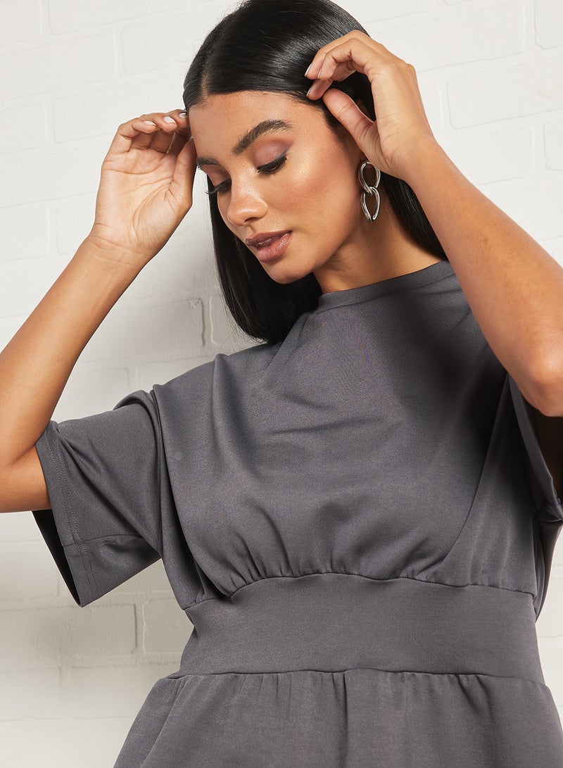 Aila Women's Solid Design Casual Strechable Waist Top Grey  - Image 3
