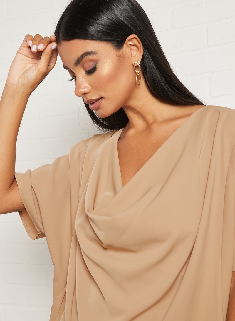 Aila - Plain Basic Design Casual Batwing Sleeve Top Khaki - Image 1