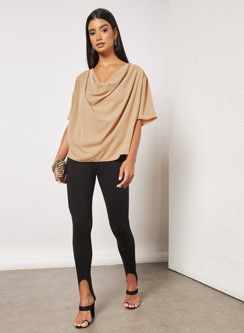 Aila - Plain Basic Design Casual Batwing Sleeve Top Khaki - Image 1
