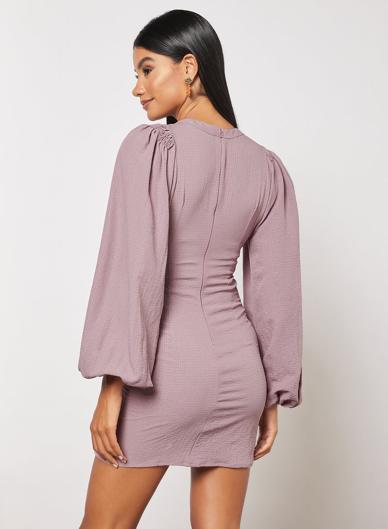 Aila Puff Sleeve Solid Dress Purple  - Image 3