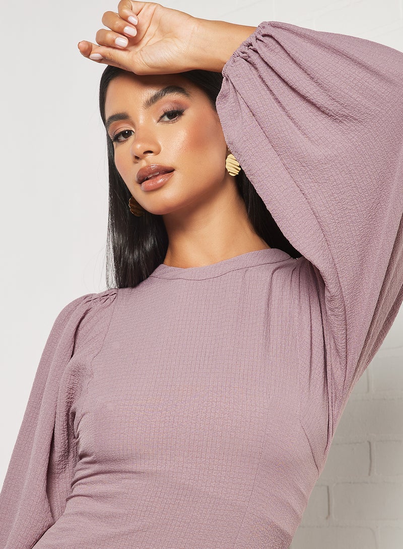 Aila Puff Sleeve Solid Dress Purple  - Image 4