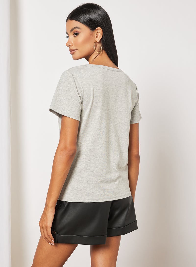 Aila Casual Short Sleeve Round Neck Graphic Print Knit T-Shirt Light Grey  - Image 2