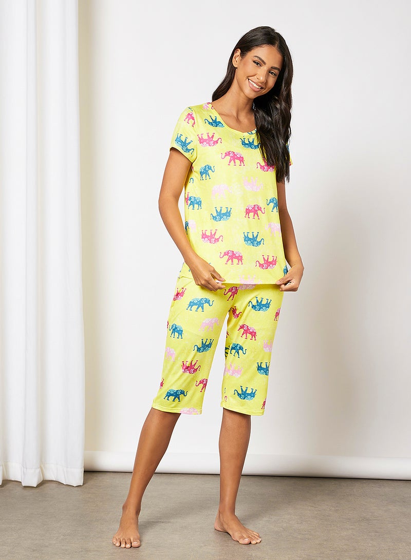 Women's Pack Of 2 Top And Bottom Pyjama Set Light Yellow Print - v1649330610/N49265632V_1