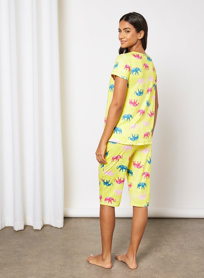 Women's Pack Of 2 Top And Bottom Pyjama Set Light Yellow Print - v1649330610/N49265632V_2