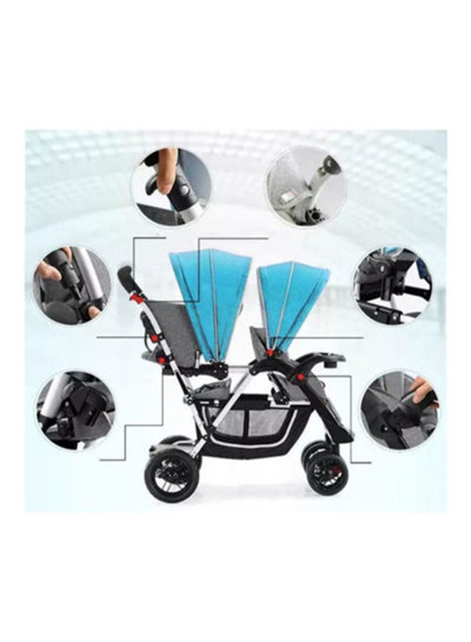Baby love Comfortable Folding Twin Baby Stroller With Double Canopy And Safety Harness  - Image 2