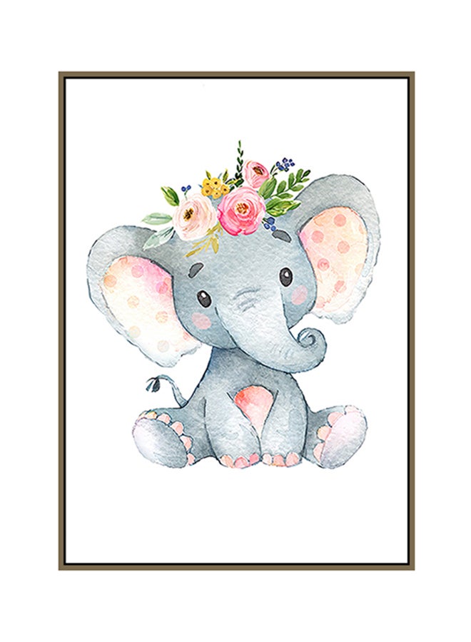 DECOREK - Elephant Modern Printed Canvas Painting Grey/Pink/Green 57 x 71 x 4.5cm - Image 1