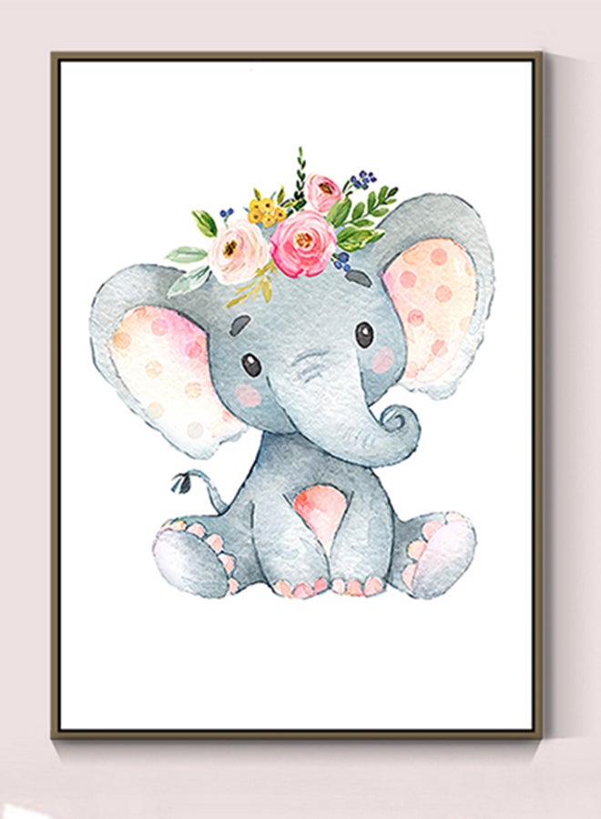 DECOREK - Elephant Modern Printed Canvas Painting Grey/Pink/Green 57 x 71 x 4.5cm - Image 1