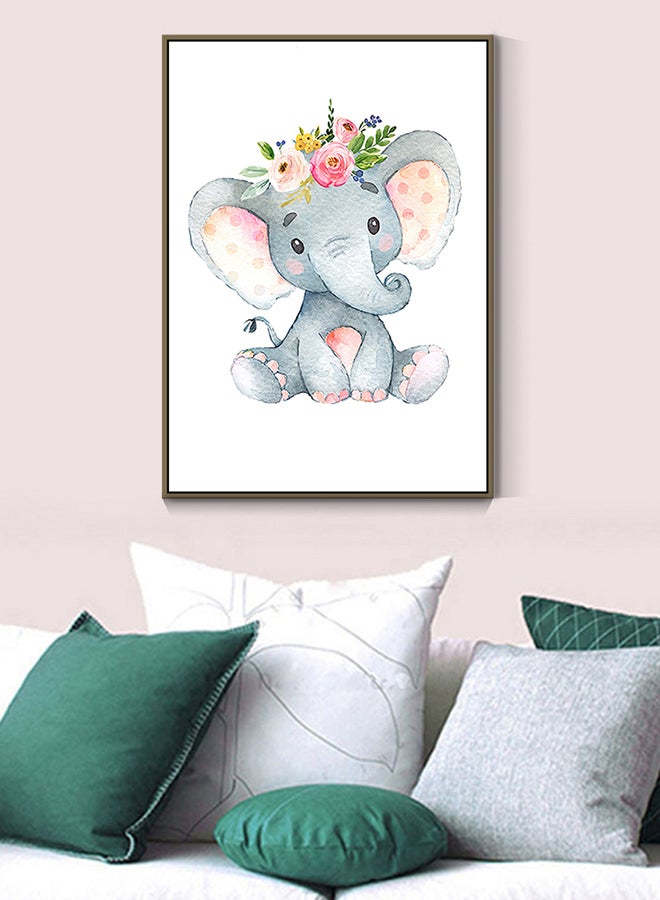 DECOREK - Elephant Modern Printed Canvas Painting Grey/Pink/Green 57 x 71 x 4.5cm - Image 1
