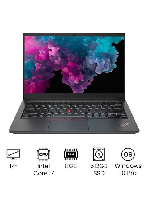 ThinkPad E14 Gen2 (Upgraded Version) Laptop With 14-Inch Full HD Display, Core-i7 Processor/8GB RAM/512GB SSD/Windows 10 Pro/Intel Iris Xe Graphic Card English/Arabic Black