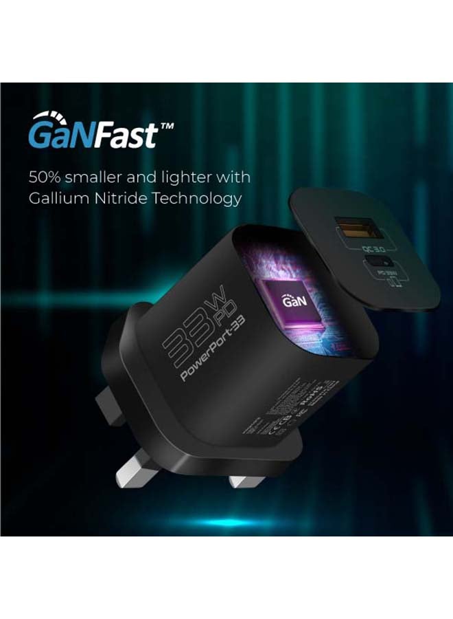 33W Power Delivery GaNFast Charging Adapter Black